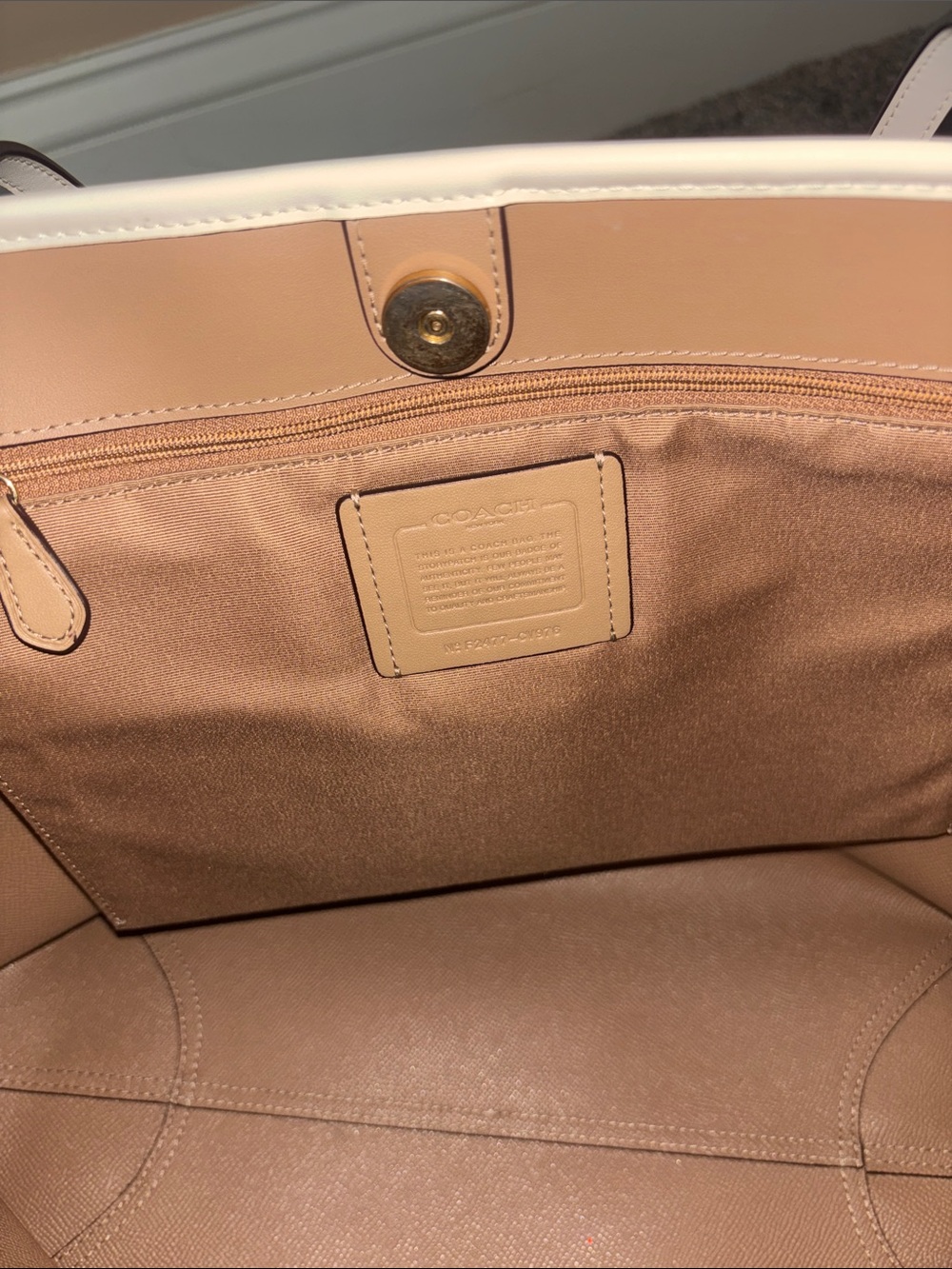 Coach Beige and White Signature Canvas Tote - Picture 6 of 7